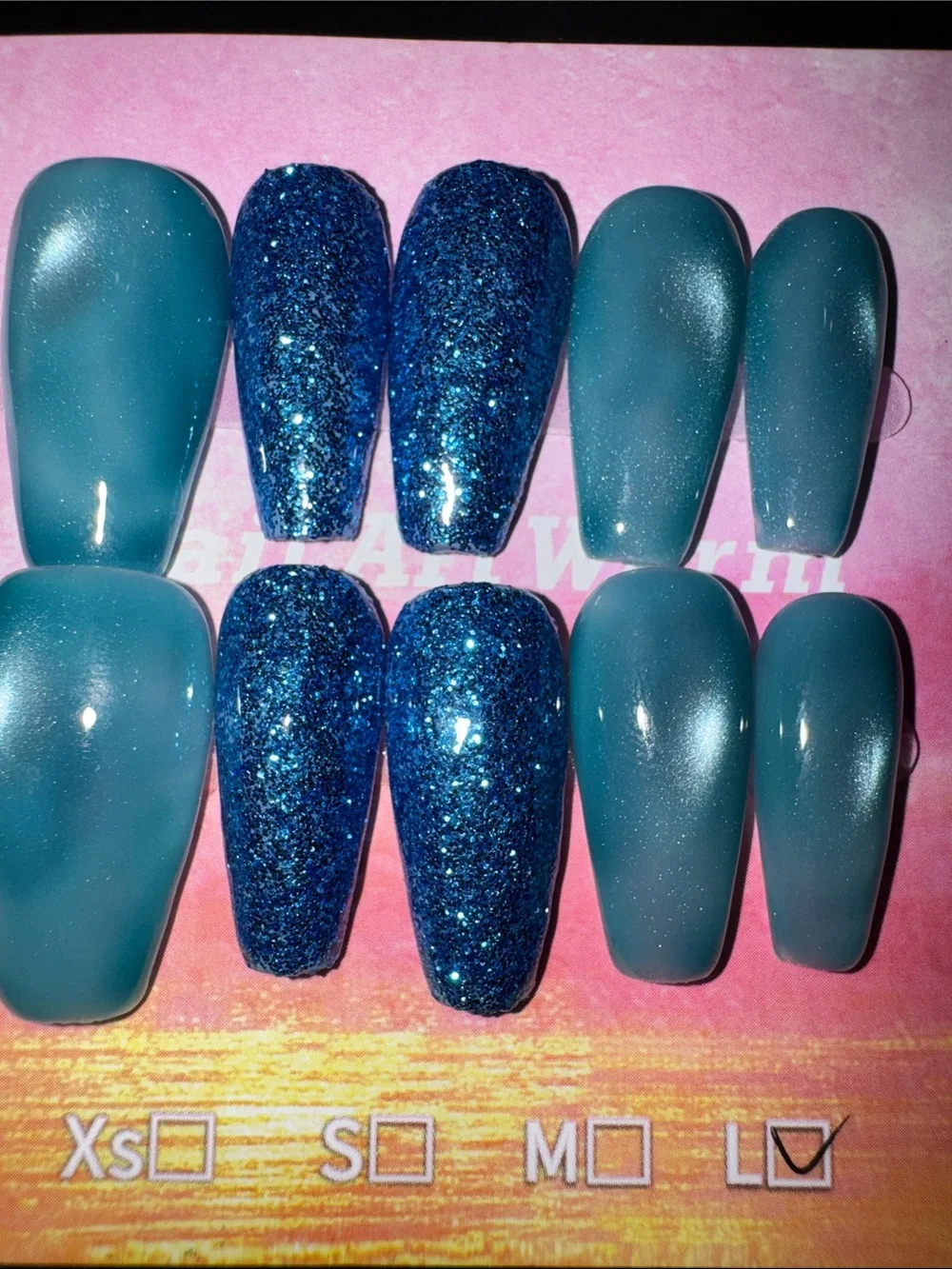 Blue Glitter & Cat-Eye Press-On Nails